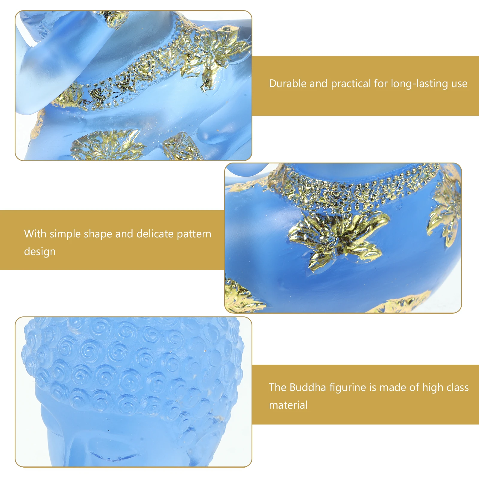 

Exquisite Blue Resin Buddha Statue Paste Gold Leaf naments Seated Figurine Desktop Decor Compact Size Smooth Surface Retro