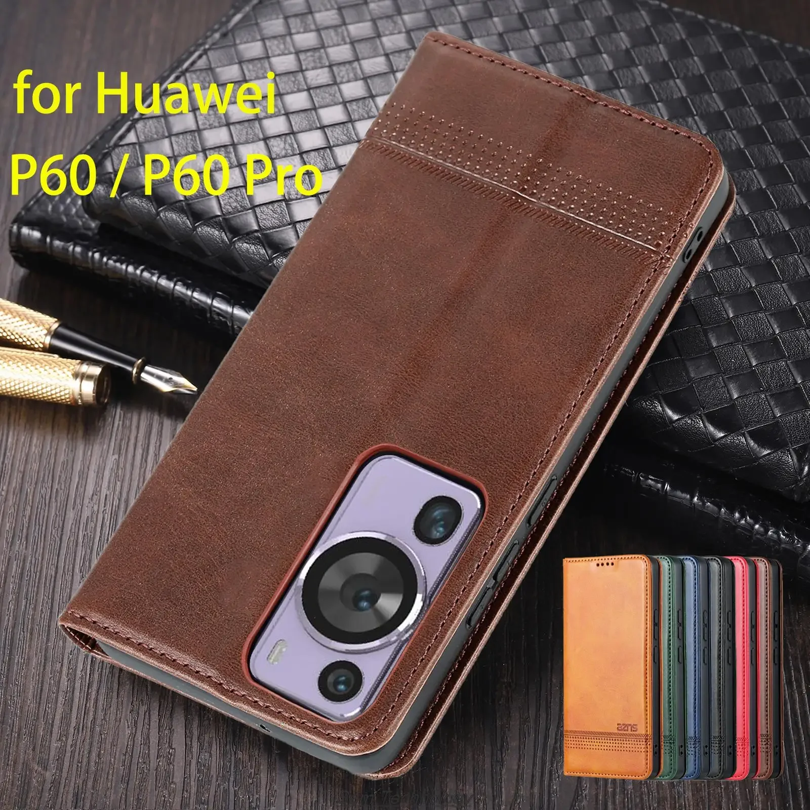 

Deluxe Magnetic Adsorption Leather Fitted Case for Huawei P60 / Huawei P60 Pro Flip Cover Protective Case Capa Fundas Coque