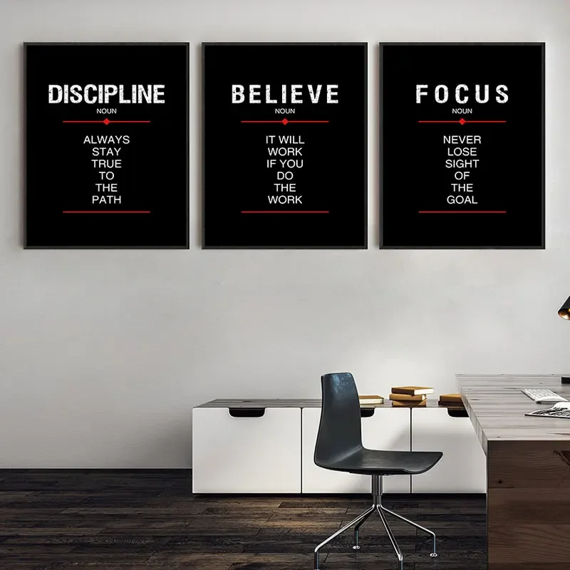 Modern Black Inspirational Canvas Art Poster Prints Discipline Believe Focus Quotes Wall Decorative Picture Simple Home Decor