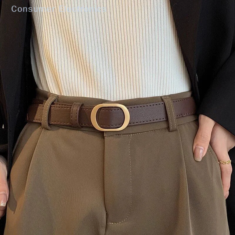 Women Belt Fashionable Gold Button Non Perforated Belt Authentic Leisure Versatile PU Leather Belt Paired With Pants Jeans Belt