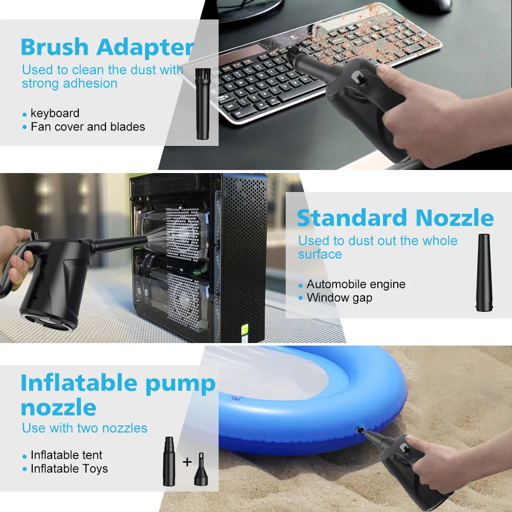 Пылесборник высокого давления 550 Вт, пистолет для удаления пыли для компьютерной клавиатуры, крошки для волос, заменяет сжатые банки, воздуходувка для чистки