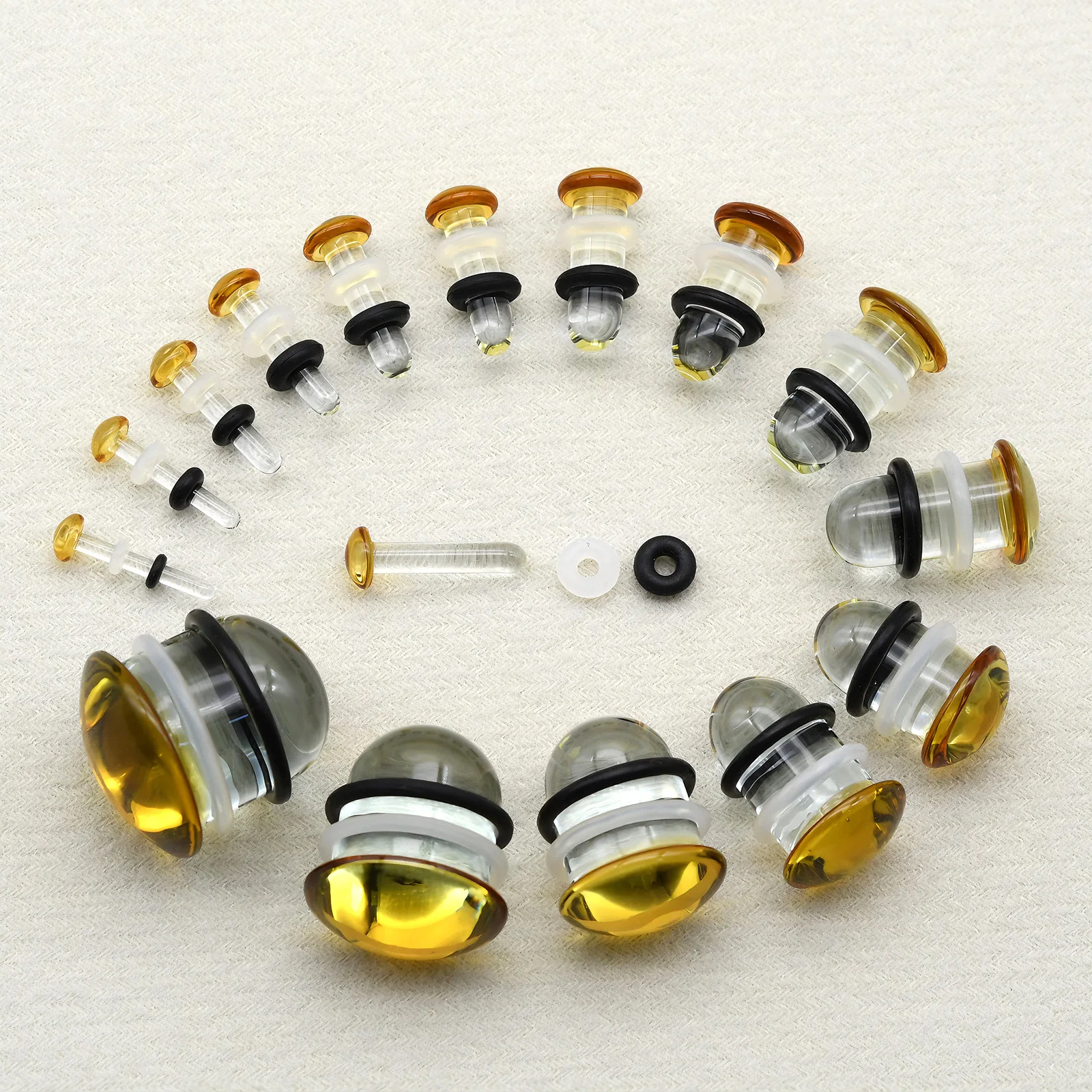 1 Pair Golden Flare Glass Ear Tunnels and Plugs for Dead Stretching Kit, Comfy Amber Glass Plugs Ear Expansions Gauges Dilators