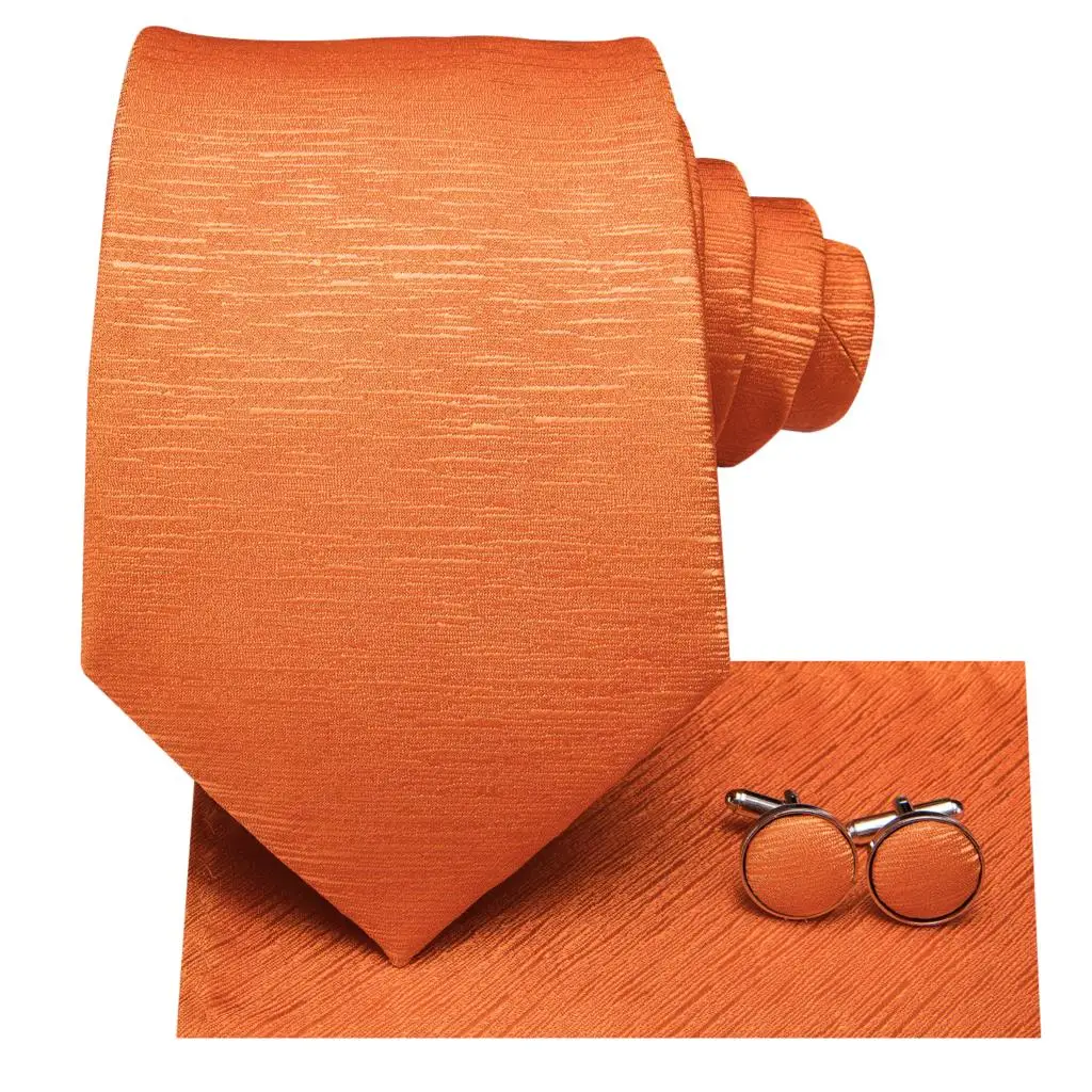 Hi-Tie Orange Solid Paisley Men\'s Tie Set Silk Wedding Tie For Men New Fashion Designer Quality Hanky Cufflinks Set Dropshipping