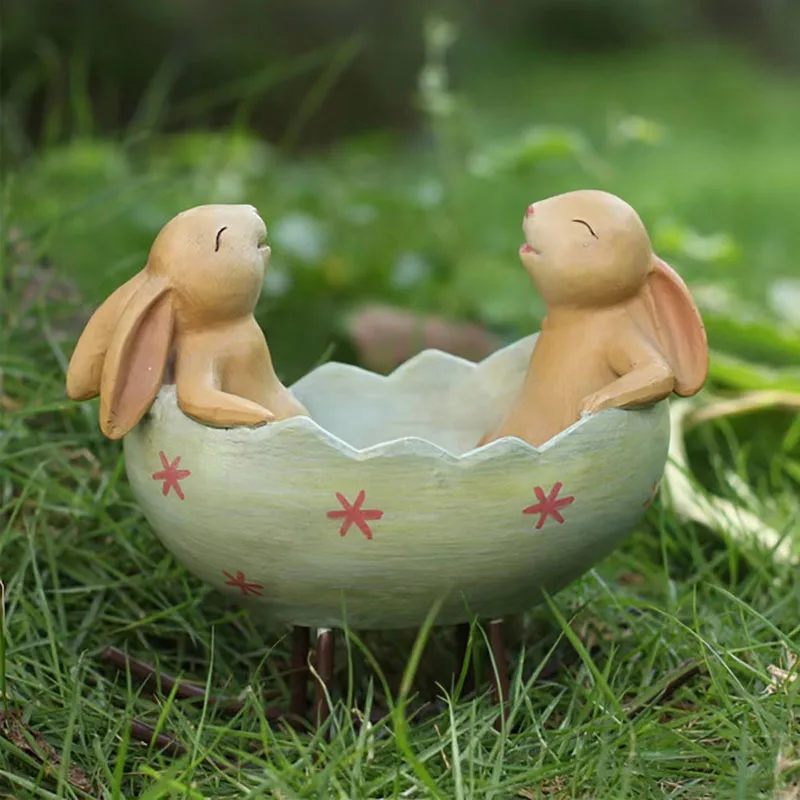 

Easter Decoration Bunny Rabbits Rocking in an Easter Egg Cradle, Rabbit Figurine Statue (Bunnies in a Cradle), Easter gift