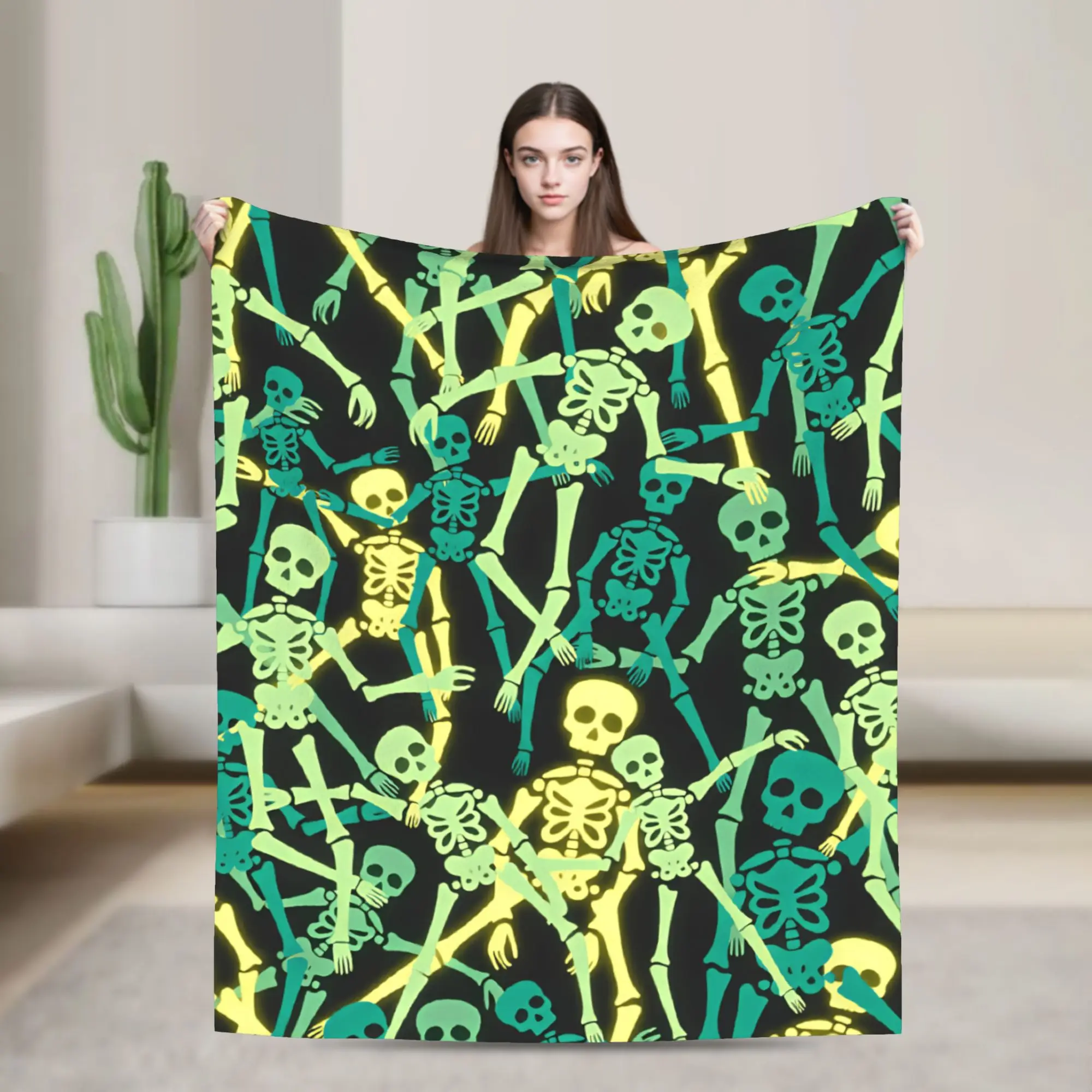 Retro Woodcut Style Skeleton Seamless Pattern Warm Blanket  Aesthetic Travel Office Throw Blanket Couch Bedspread Sofa Bed Cover