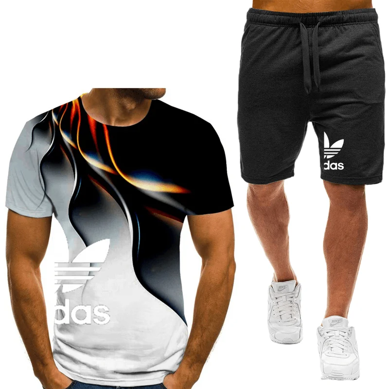 

2024 new men's sportswear fitness set running suit casual T-shirt+shorts set breathable jogging sportswear 2-piece set for men