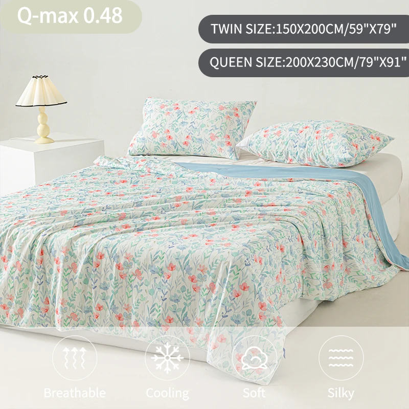 Peter Khanun Cooling Blankets Smooth Air Condition Cool Comforter Lightweight Summer Doulbe Quilt Flower Printed (NO Pillowcase)