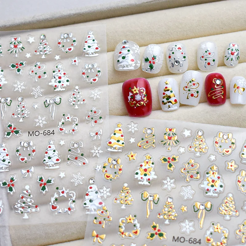 1개 크리스마스 네일 스티커 럭셔리 크리스탈 만화 크리스마스 트리 백 글루 네일 아트 스티커 DIY 신상 3D 네일 장식