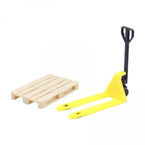 Miniature Forklift Model PLA Yellow 1 12 Scale Vehicle Tool Toy Set with Pallet for Dollhouse Scene Decor