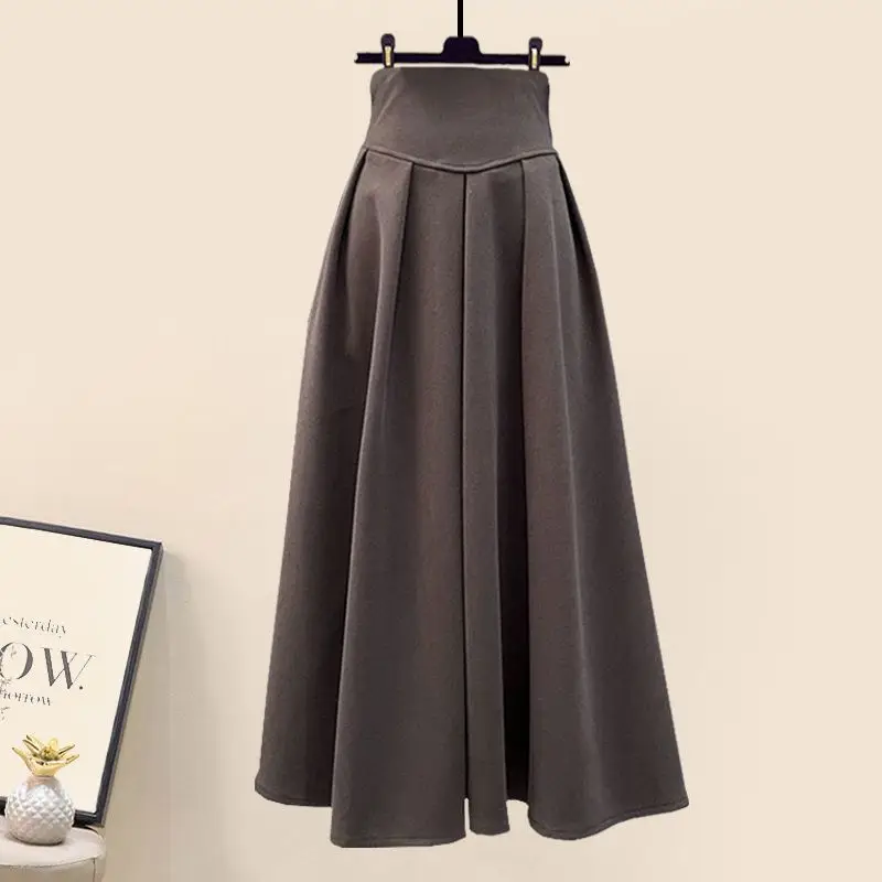 Autumn Winter Casual Outfits For Women's Fashion Retro Slim Doll Neck Striped Sweater High Waist Half Skirt Two Piece Set