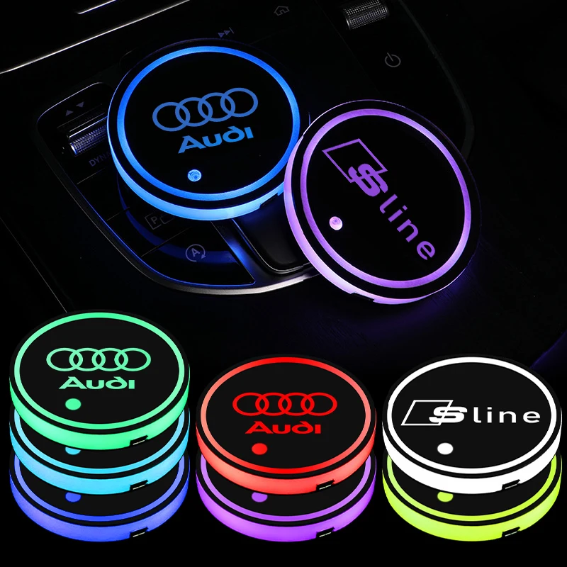 Image of 1/2 Stück Auto-Logo-Beleuchtung, USB-Aufladbar, Leuchtender Getränkehalter, Dekorative Autozubehör-Verzierung für AUDI SLINE