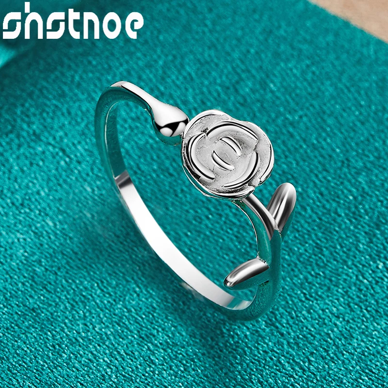 

SHSTONE 925 Sterling Silver Adjustable Flower Rose Rings For Women Party Engagement Wedding Birthday Fashion Charm Jewelry Gifts