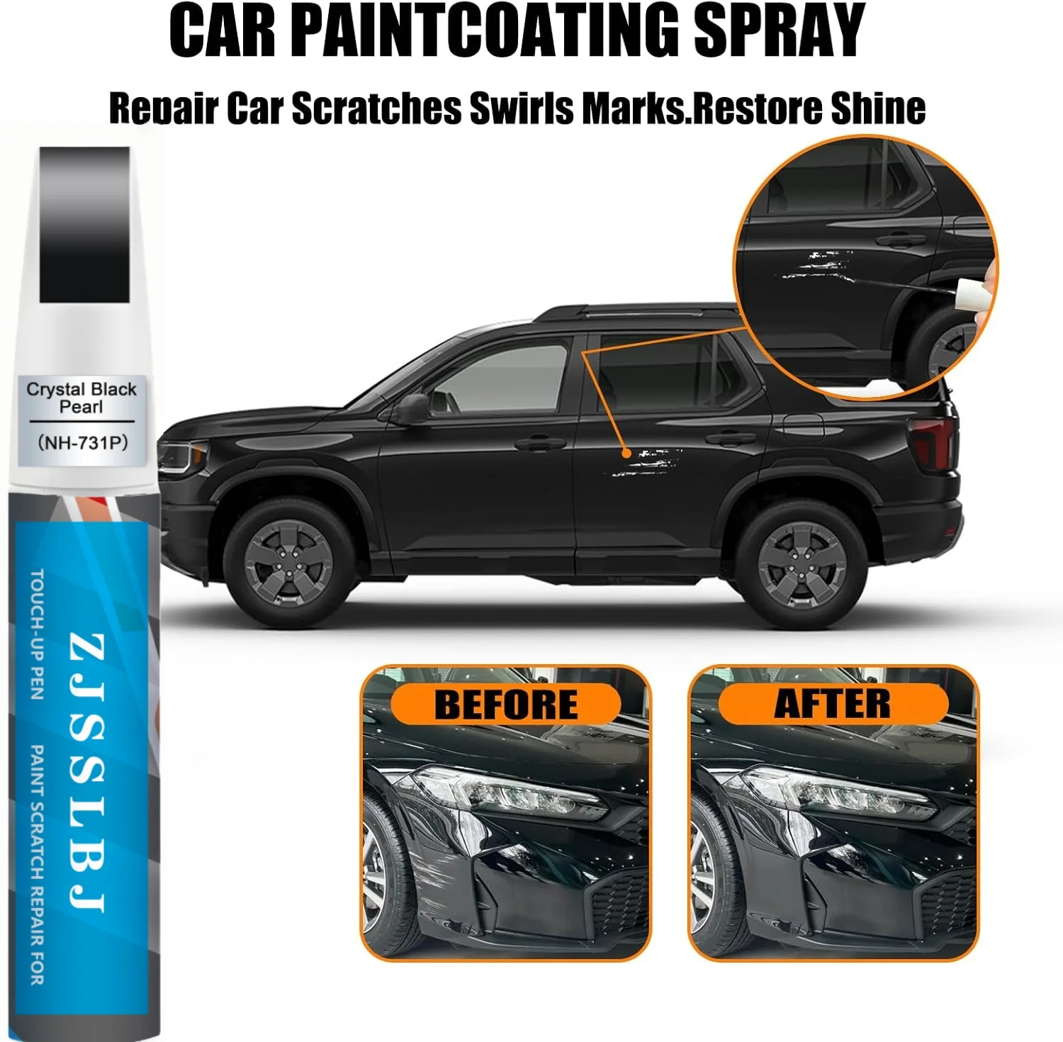 Car Touch Up Paint(Crystal Black Pearl(NH-731P)) for Honda, Car Paint Scratch Repair Kit, Quick & Easy Solution to Repair, 2 in