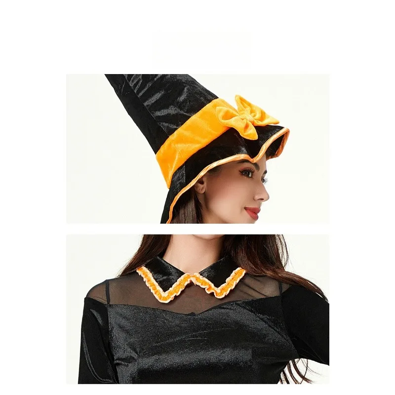 

Pumpkin Witch Dress Striped Socks Suit Funny Theme Party Role Playing Performance Outfit Adult Women Halloween Cosplay Costume