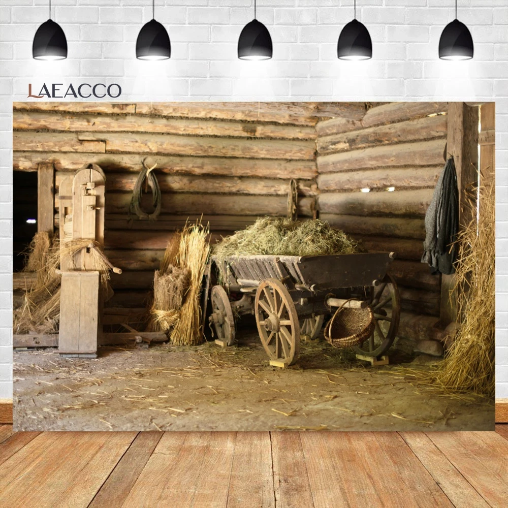 Laeacco Vintage Rural Barn Backdrop Haystack Rustic Farm Bike West Style Cowboy Adult Birthday Portrait Photography Background