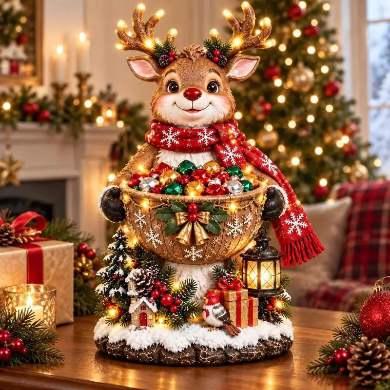 【CC】Christmas Candy Bowl,5 Festive Holiday Character Designs,Warm Color Candy Dish In 5 Festive Designs For Wrapped Sweets