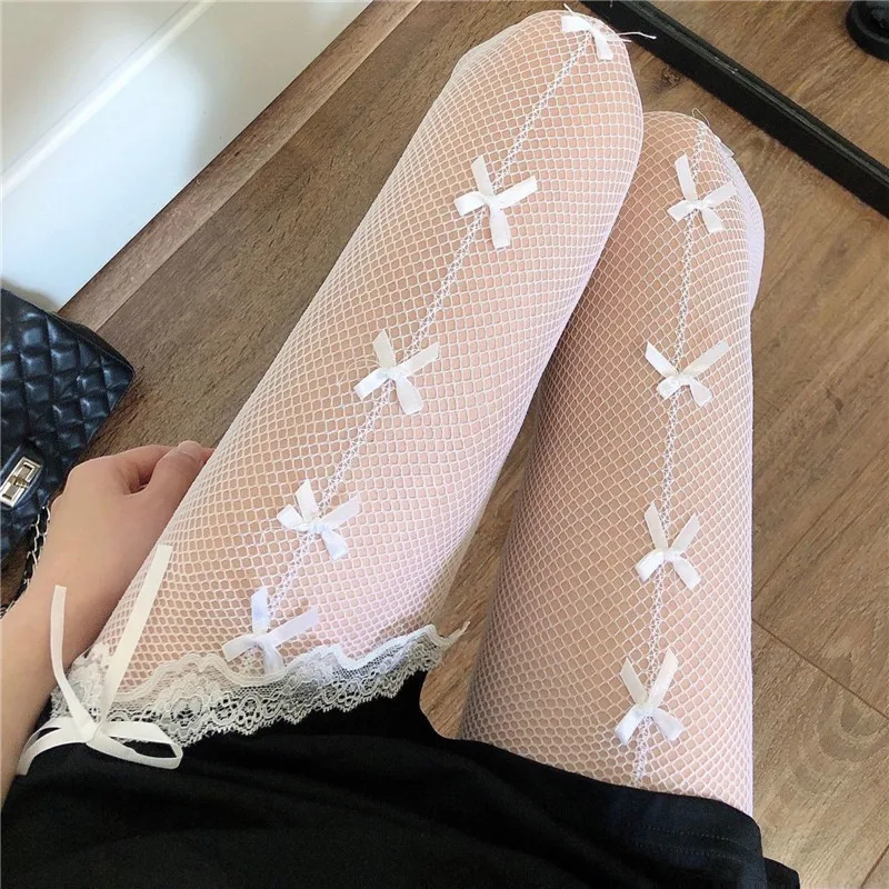 Frauen JK Mädchen Nette Bowknot Strumpfhosen Lolita Strumpfhosen Sexy Spitze Mesh Fishnet Oberschenkel Hohe Strümpfe Club Party Cosplay Kawaii Strumpfwaren – Detail 6