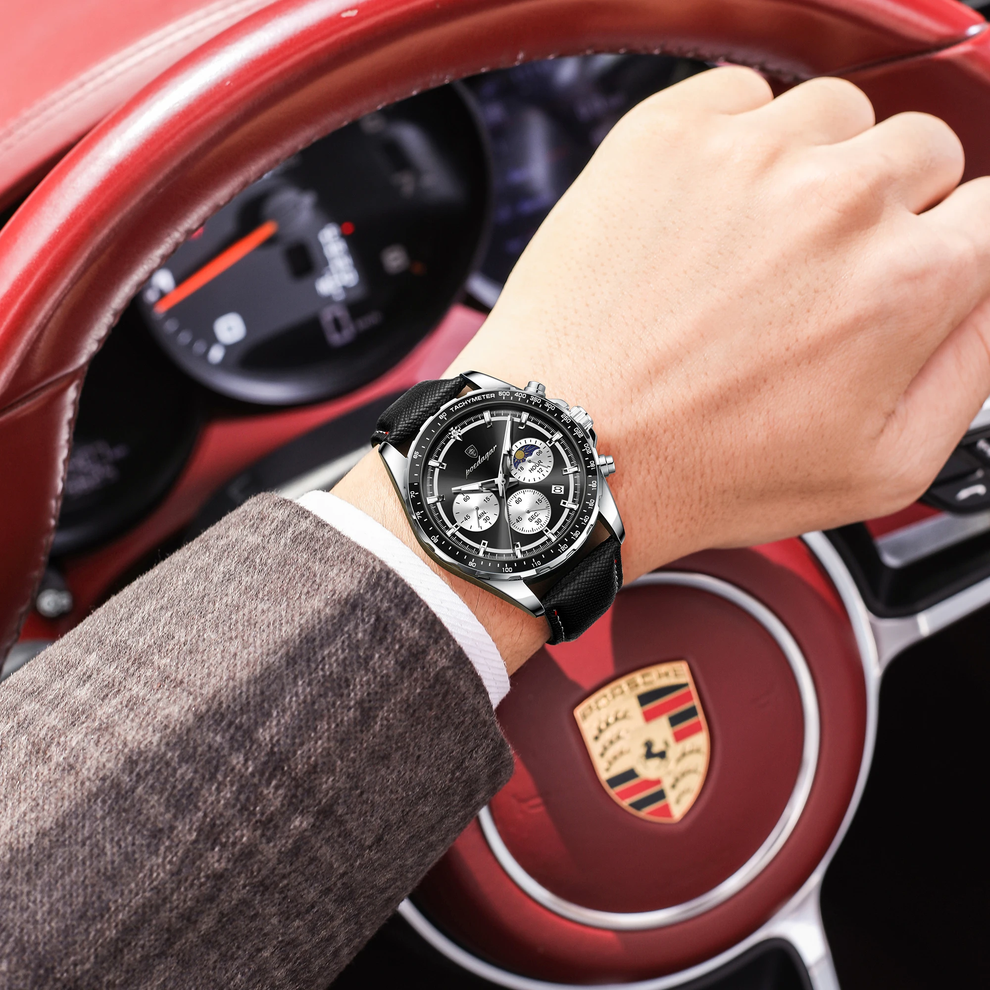 Men's Luminous Waterproof Chronograph Leather Wristwatch