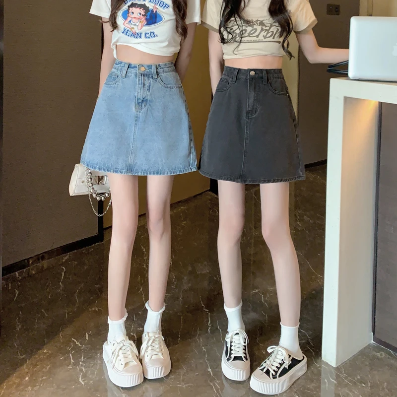High Waist Denim  Skirt Women's Spring New Style Slimming Half Body Skirt plus Size A-Line Skirt for Plump Sister