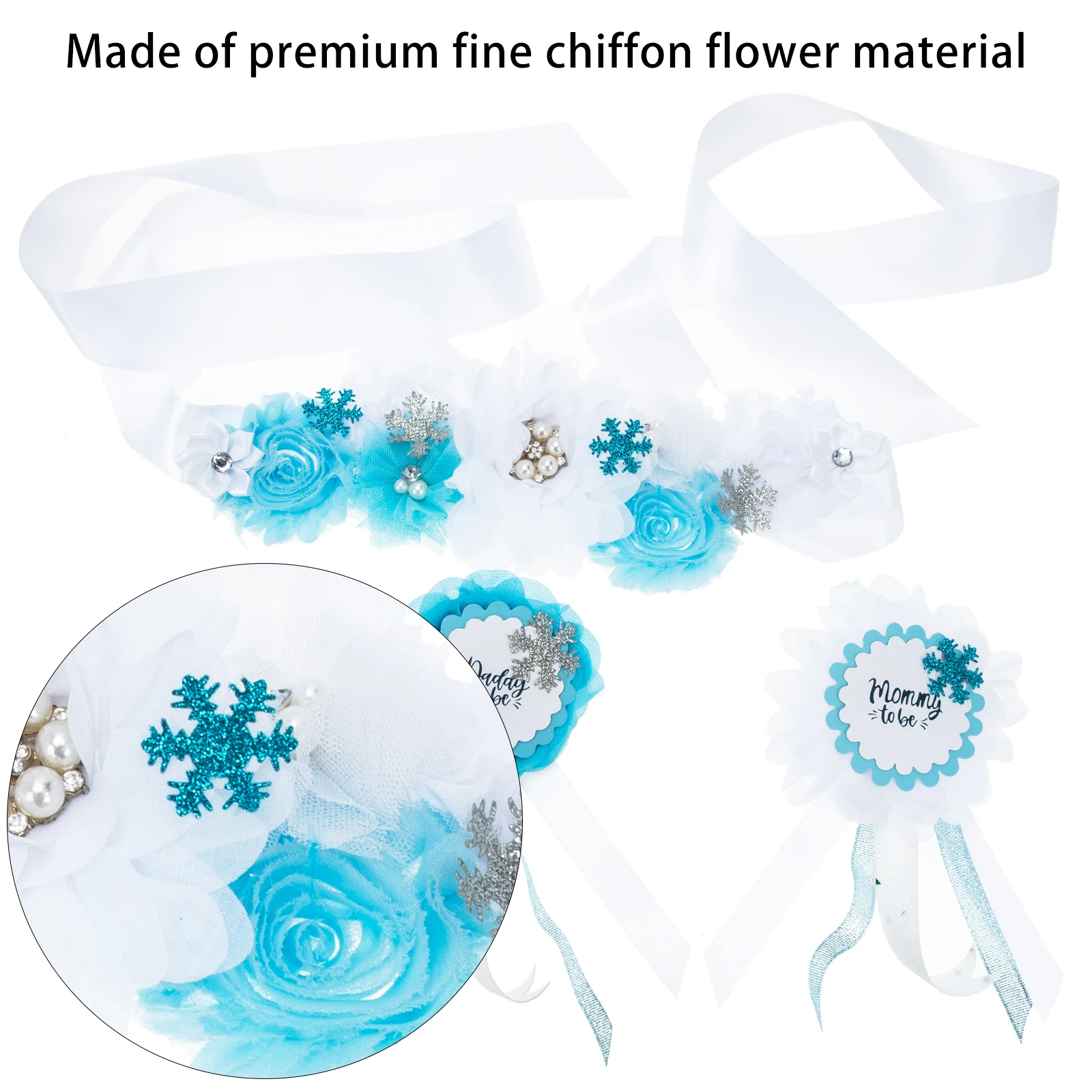 

1 Set Maternity Belly Belt Pregnancy Sash Shower Sash Reusable Corsage Pin Set Premium Quality Shining For Mommy Daddy
