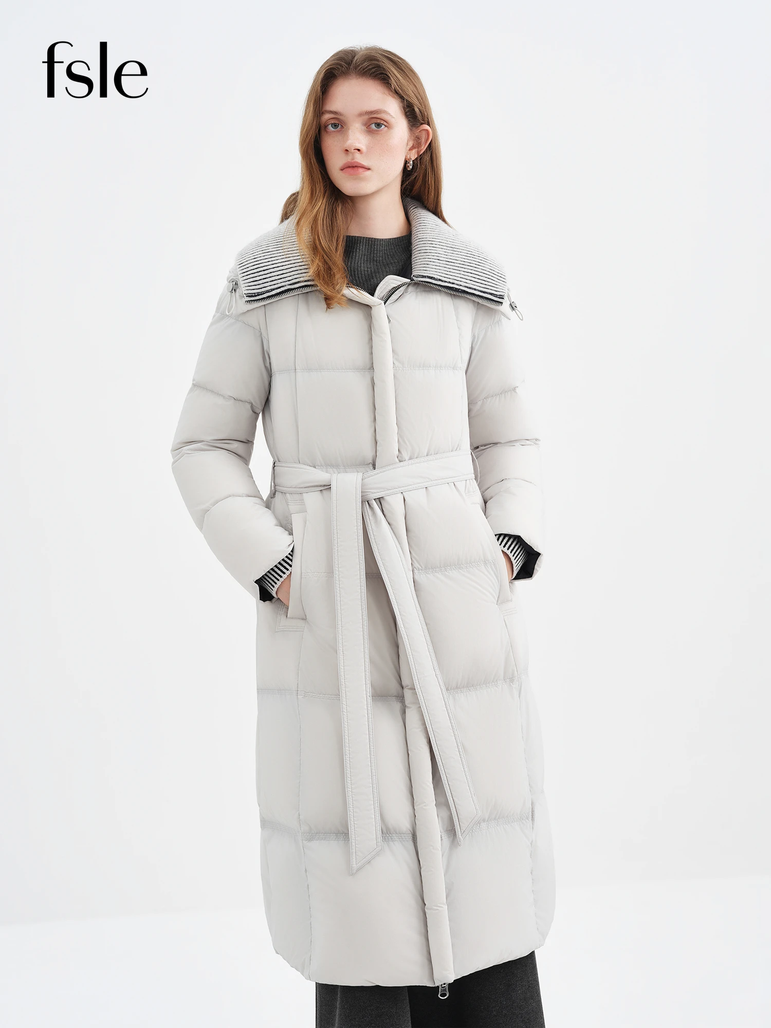 سترة FSLE متماسكة بياقة دائرية طويلة للنساء مع تصميم كتف منظم متباين لشتاء 2025 وصل حديثًا #1