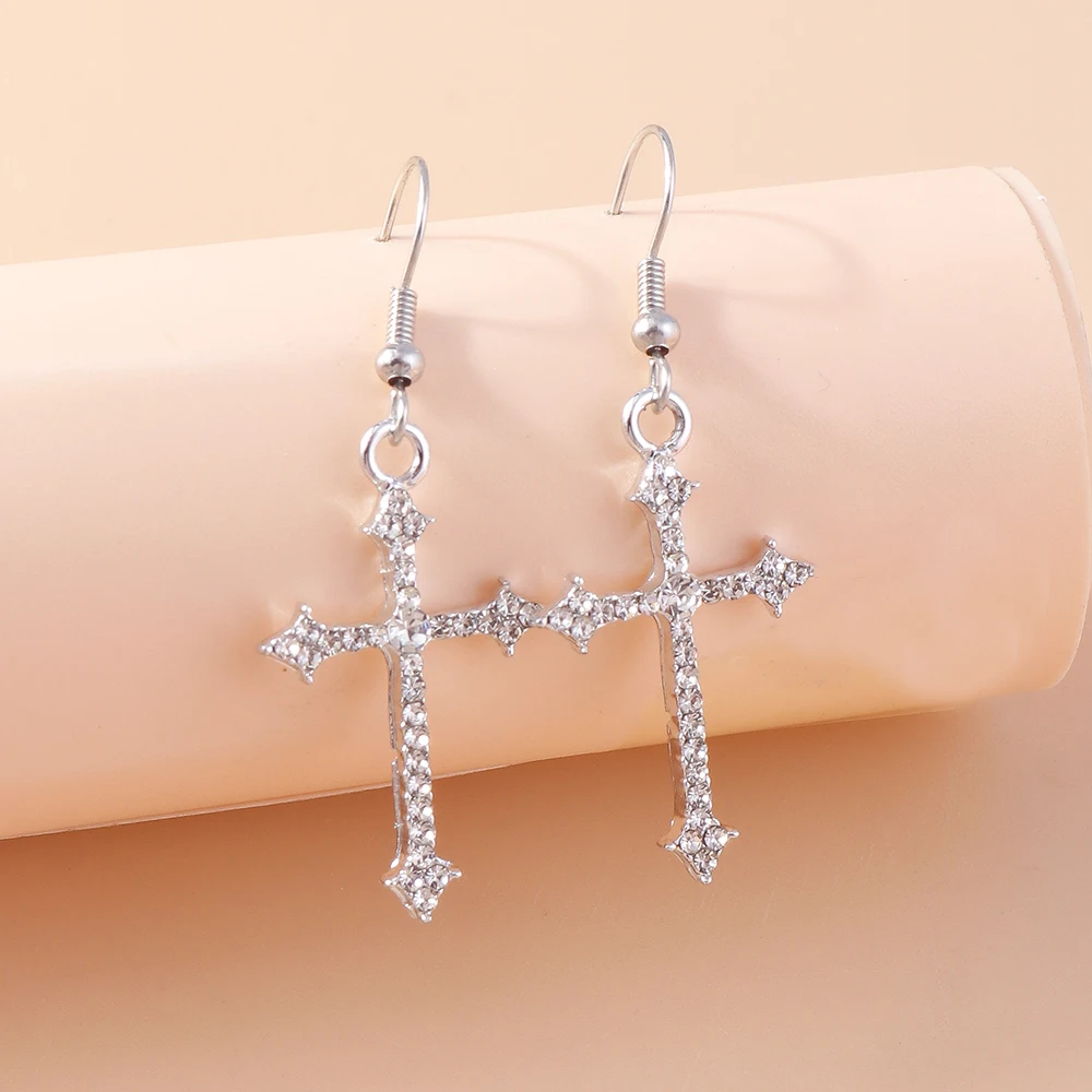 

Fashion Rhinestones Cross Earrings for Women Men Gothic Punk Dangle Earrings Hip Hop Jewelry Gifts