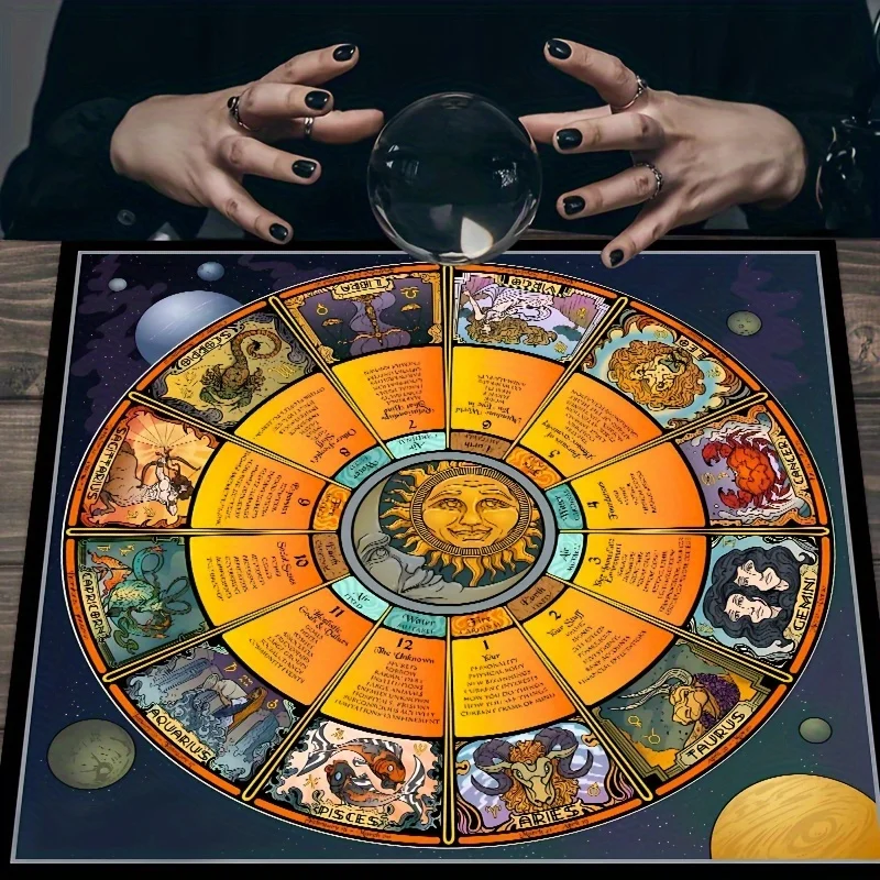 VIKAMA Tarot Altar Cloth Zodiac Wheel Divination Mat Reading Witchcraft Spiritual Ritual Astrology Constellation