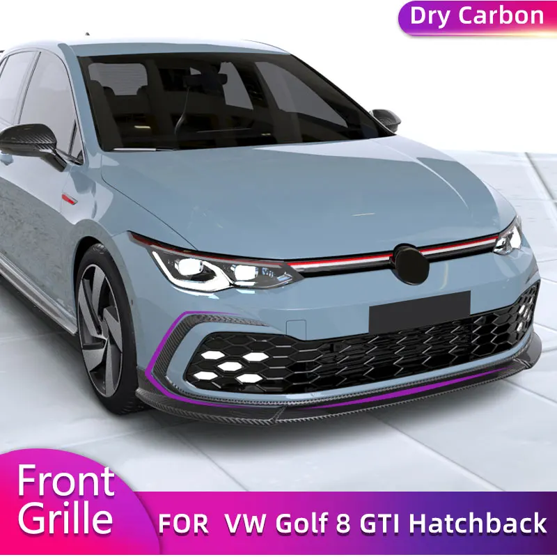 Prepreg Dry Carbon Front Bumper Grille Fog Light Trims for VW Golf 8 GTI Hatchback 2021 2022 Car Front Grill Strips Canards