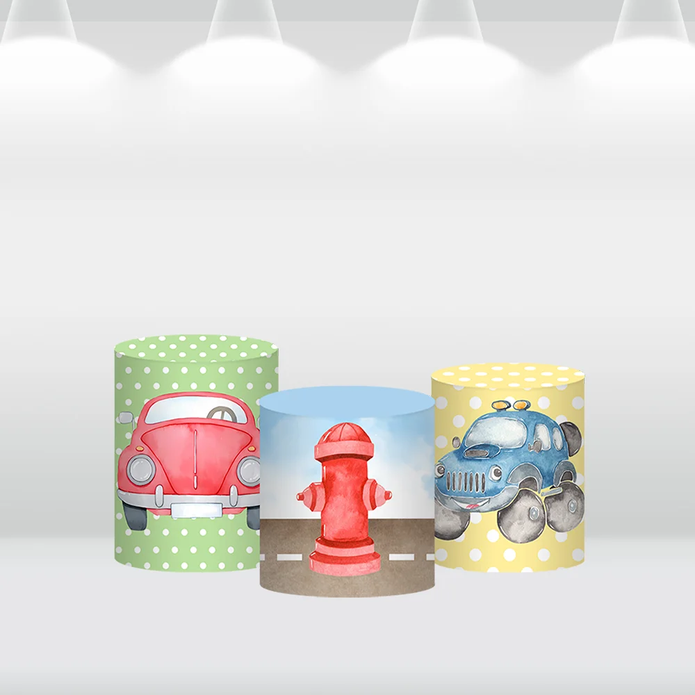 غطاء خلفية مستدير لديكور استحمام الطفل ، ألوان مائية ، حركة المرور ، موضوع شاحنة لطيف ، سيارة ، قوس للطرق الوعرة ، جدار ، كعكة ، لافتة طاولة ، صبي