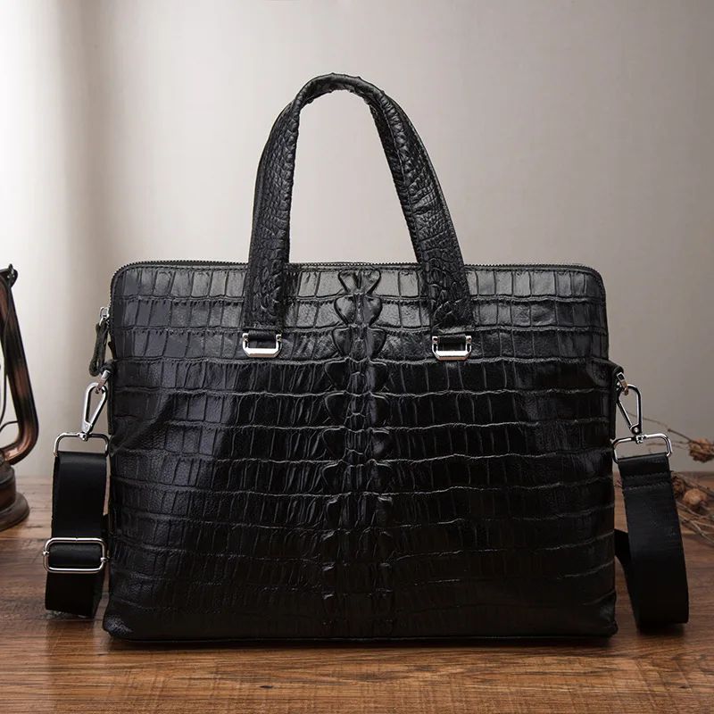 Grande valigetta in vera pelle modello alligatore borsa per laptop da lavoro per uomo e donna borsa a tracolla portatile in pelle di mucca