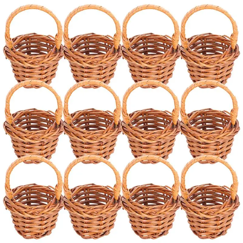 

12pcs Miniature Flower Basket Handheld Woven Basket Household Office Basket Easter Party Wedding Flower Picnic Garden Decoration