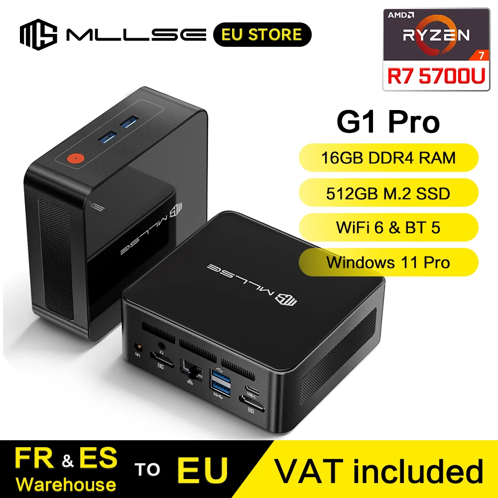 MLLSE G1 Pro Mini PC AMD Ryzen 7 5700U 16 Go RAM 512 Go SSD WiFi 6 BT5.2 Windows 11 Mini ordinateur de bureau