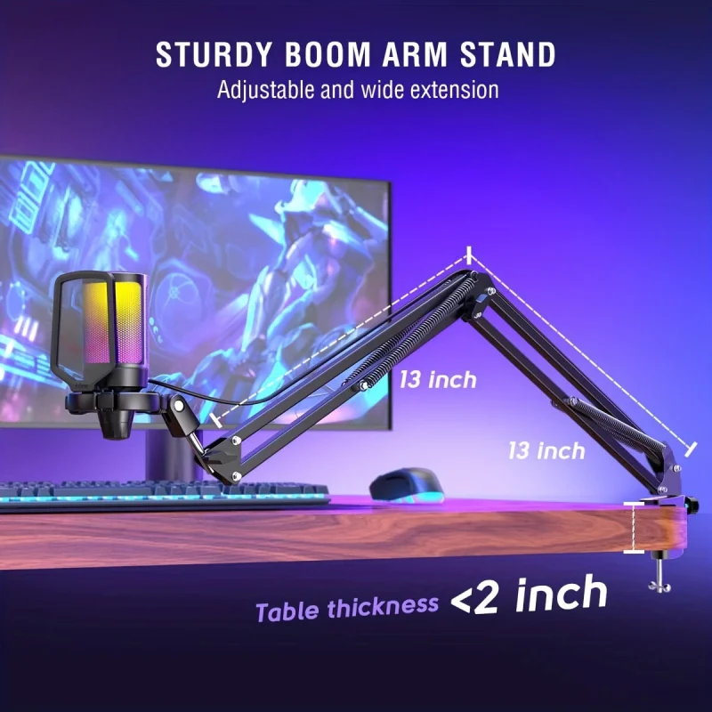 لعبة ComputerUSBMicrophone، ميكروفون مكثف بودكاست مع حامل للذراع، غطاء سبيت، زر صامت، ليف مناسب