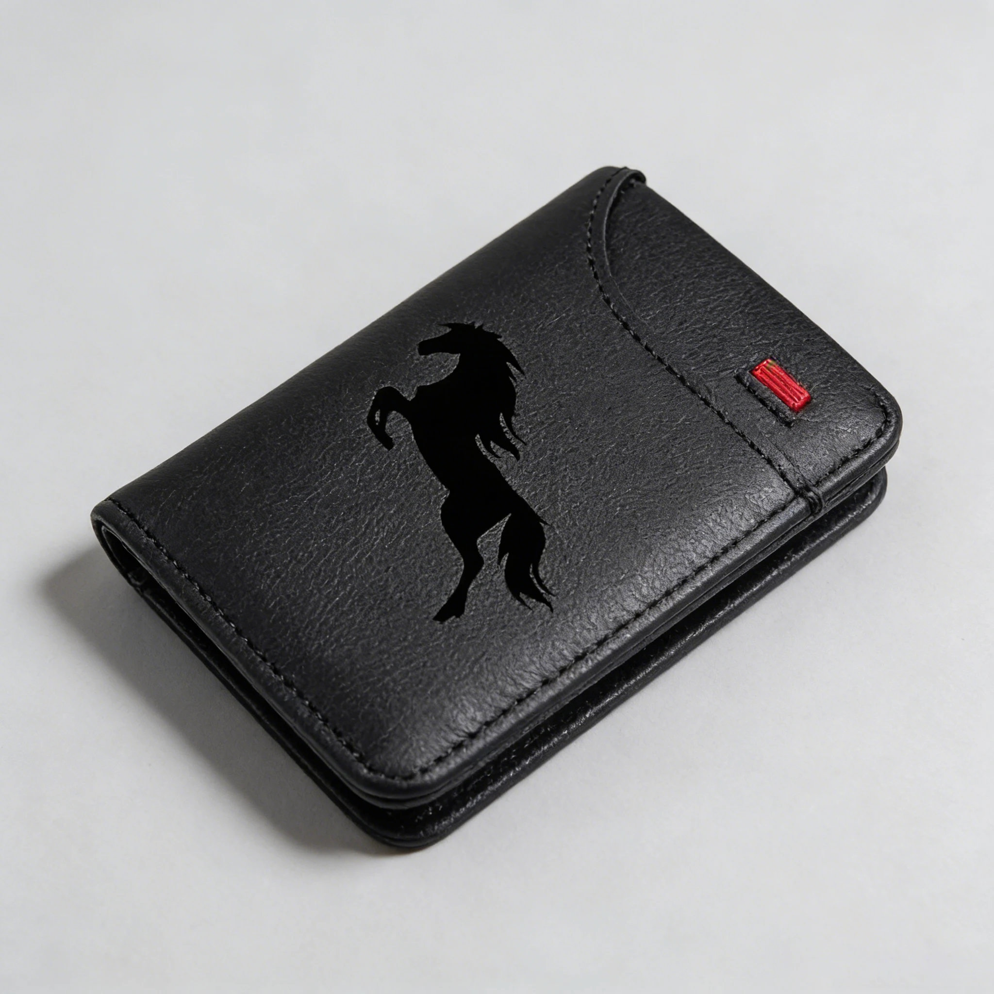Men'S Retro Imitation Faux Leather Card Holder - Elegant Black Horse Design - Slim And Soft with Various Card Slots, Wallet