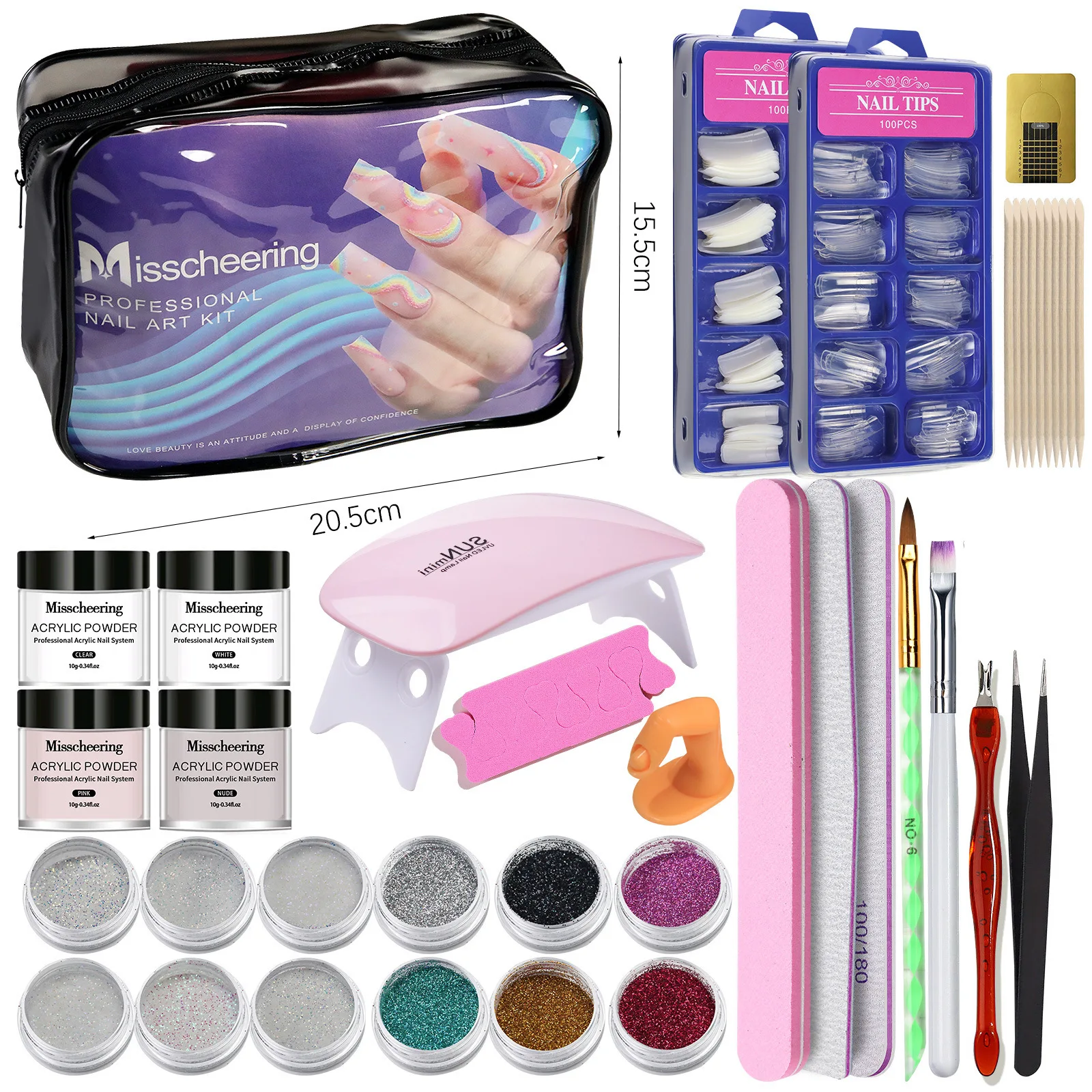 Complete Nail Art Kit with LED Nail Lamp & Manicure Set for Beginners Multi-Color Glitter, French Tips,Nail Drill Tools Included