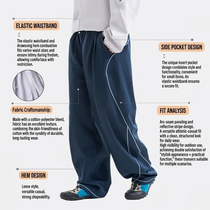 Unisex Lightweight Knit Curved-Hem Pants – Contrast Seam Design, Moisture-Wicking & Breathable for Streetwear & Daily Wear
