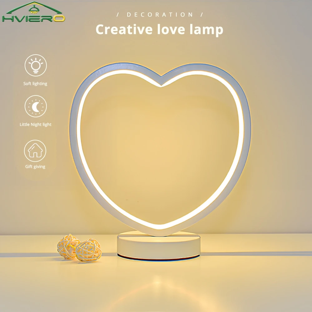 

Wedding Heart Shape Love Table Bulb Led Small Book Night Bedroom Bedside Room Light Valentine's Day Gift Newly Married Desk Lamp