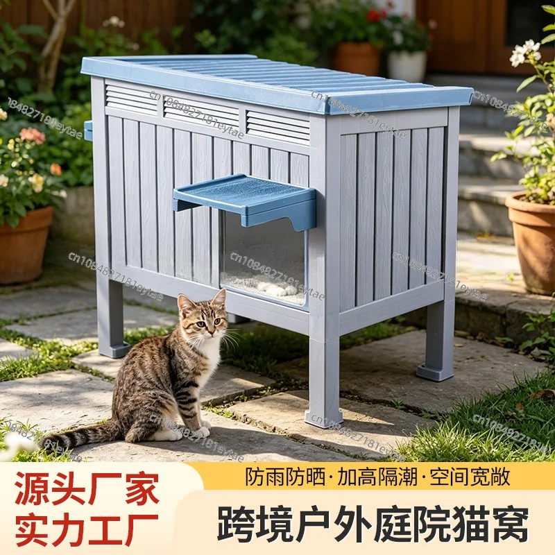 Insulated Outdoor Cat House Rainproof Sunproof Large Cat Condo for Winter Warmth Shelter