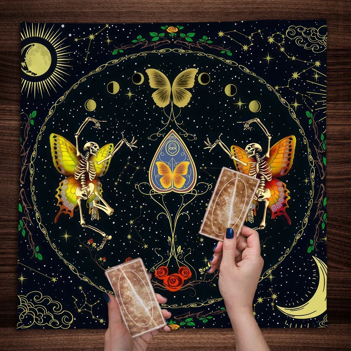 Butterfly Skull Tarot Tablecloth Spiritual Card Pad Moon Starry Sky Altar Cloth Witchcraft Astrology Oracle Tarot