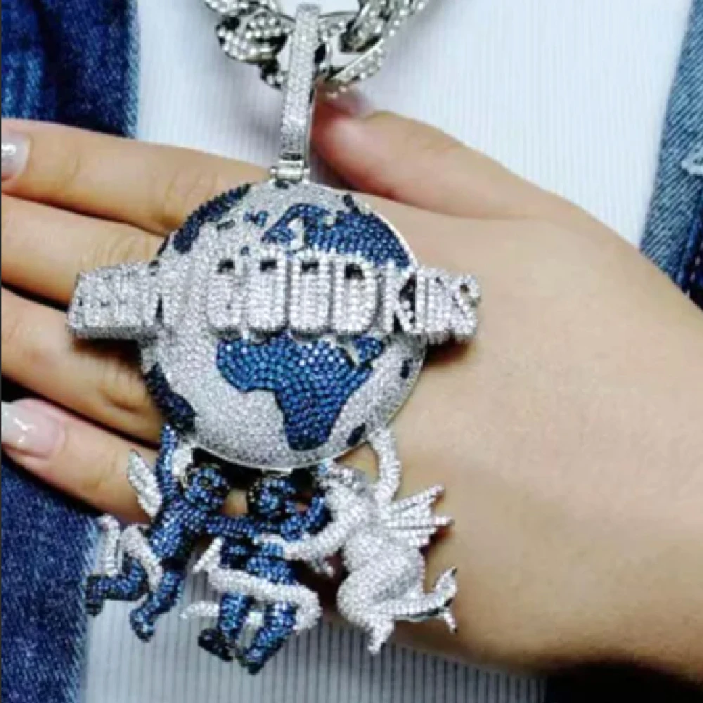 Anztilam Custom Moissanite Diamonds Pendant Necklace with Long Rope Chain Necklaces for Women Men S925 Silver Hip Hop Jewelry