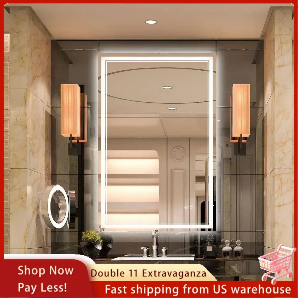 LED Bathroom Mirror 3000K-6000K Smart Wall Mounted Bathroom Vanity Mirror With Backlight + Front 3 Color Light Makeup Mirrors