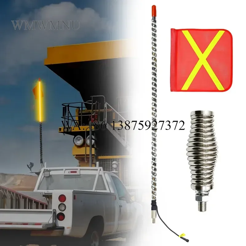 Wmwmnu for Safety Mine Flag Pole with Full LEDs Red White Amber Light 6 8 10 12ft for Mining Lighting Reflective Flag