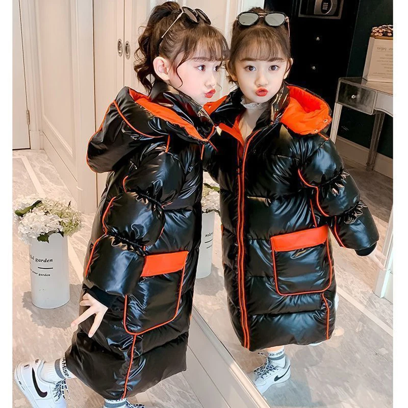 5-14 Years New Winter Girls Down Jacket Long Style Keep Warm Fashion Princess Coat Hooded Zipper Girls Outerwear Kids Clothes