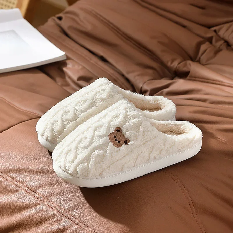 Coppie calde pantofole da casa a righe concise donna inverno suola morbida antiscivolo scarpe pelose uomo peluche diapositive camera da letto soffici appartamenti