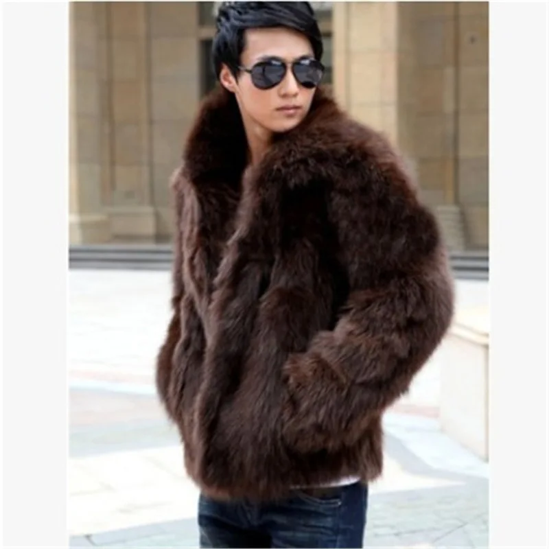 Men\'s Faux Fur Coat Korean Fashion Slim Clothing Winter Brown Fluffy Warm Coat Plus Size Xxxl 4xl Casual Male Top Thermal Jacket