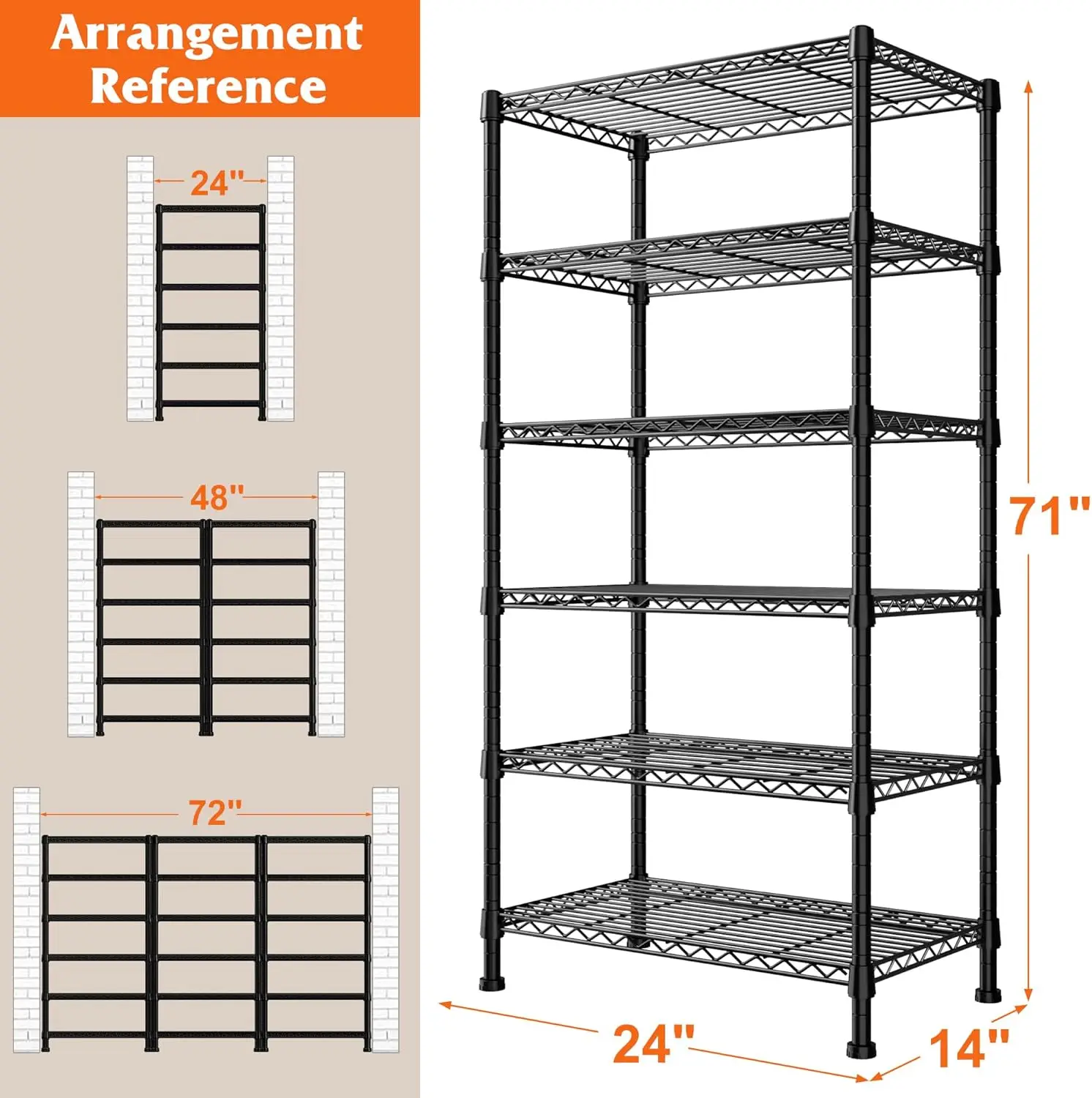 Heavy Duty Shelving Unit with Wire Shelf Adjustable Pantry Shelf Bathroom Kitchen Garage Black 2PC