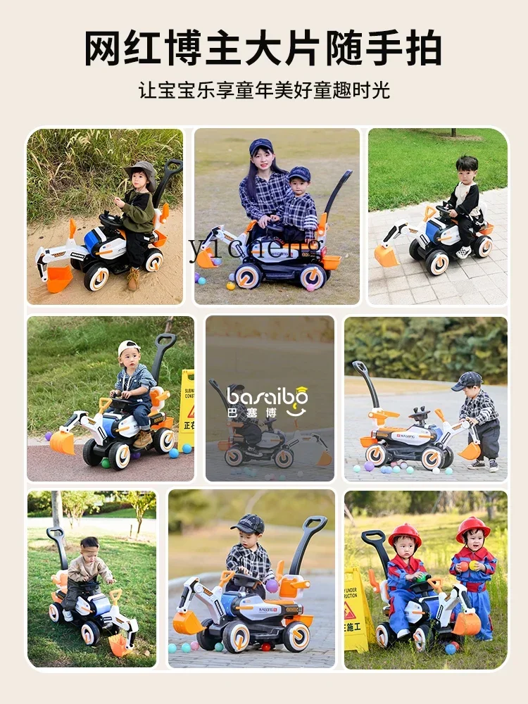 Tqh Excavator Children's Sitting Toy Car Electric Remote Control Hook Machine Baby Large Engineering Can Sit Excavator