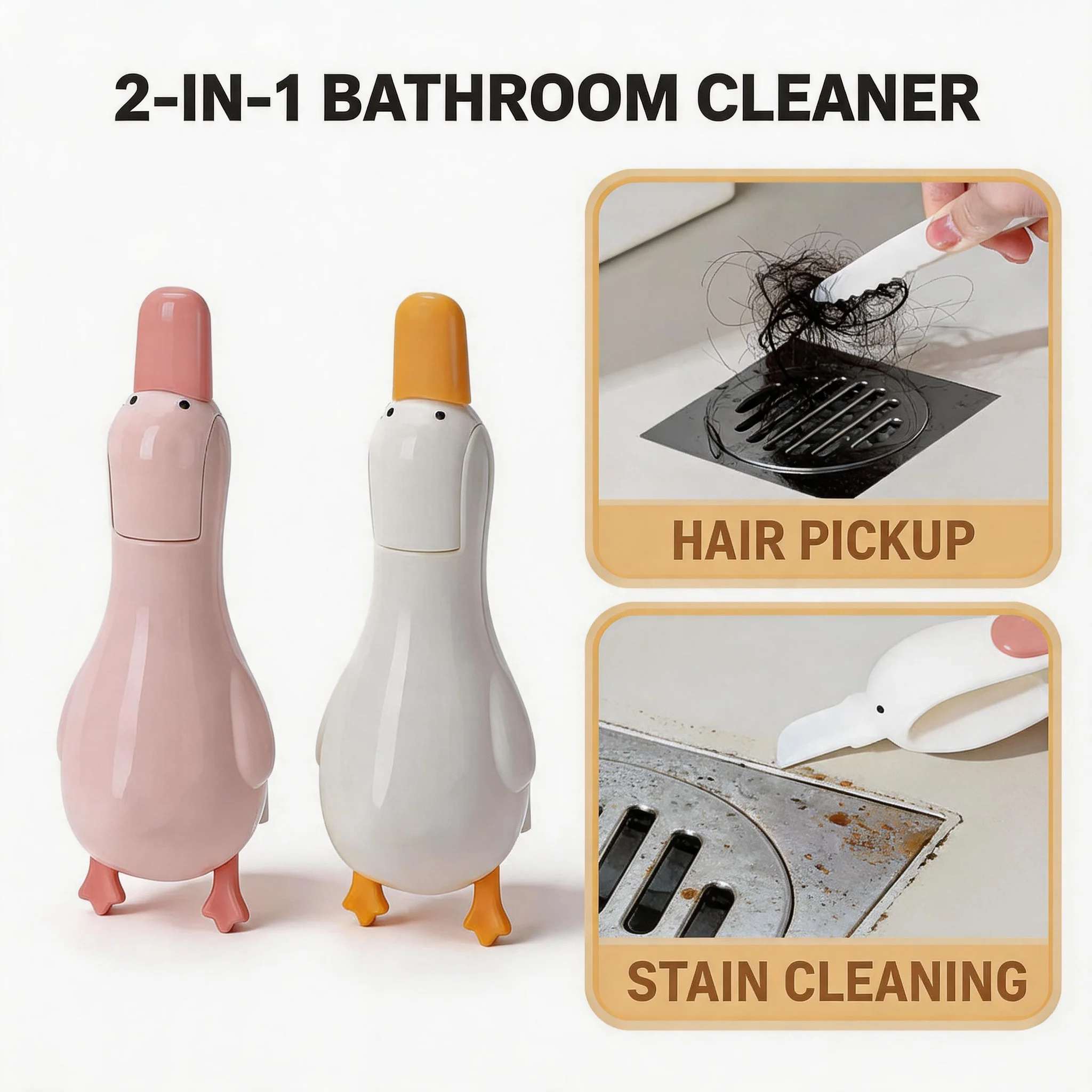 

Multifunctional 2‑in‑1 Cute Duck Double‑head Cleaning Clip Dust Removal Shovel Bathroom Cleaner Tool With Drainage Hole