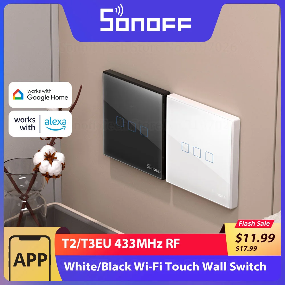 SONOFF T2/T3EU 433Mhz RF WiFi Touch Wall Switch Smart Scene Control via eWeLink Remote Voice Control with Alexa Google Home