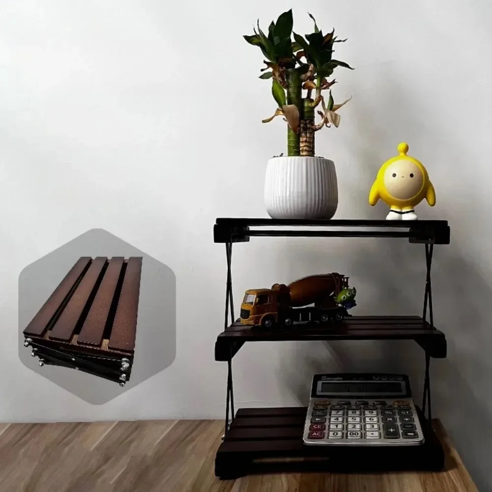 رف محمول قابل للطي للتخييم ، رفوف تخزين خارجية متعددة الوظائف ، خشب متين ، فولاذ مقاوم للصدأ ، رف ثلاثي قابل للطي #5